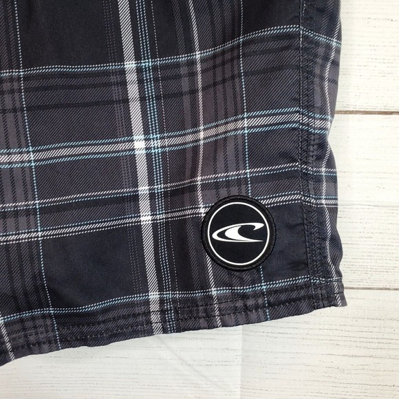 O'Neill Swim Trunks Mens 32 Black Board Shorts Surfing Beach Plaid Casual Adults - Picture 3 of 9